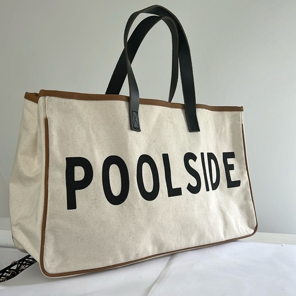 Santa Barbara Poolside Large Canvas Tote with Leather Handles - Picture 1 of 8